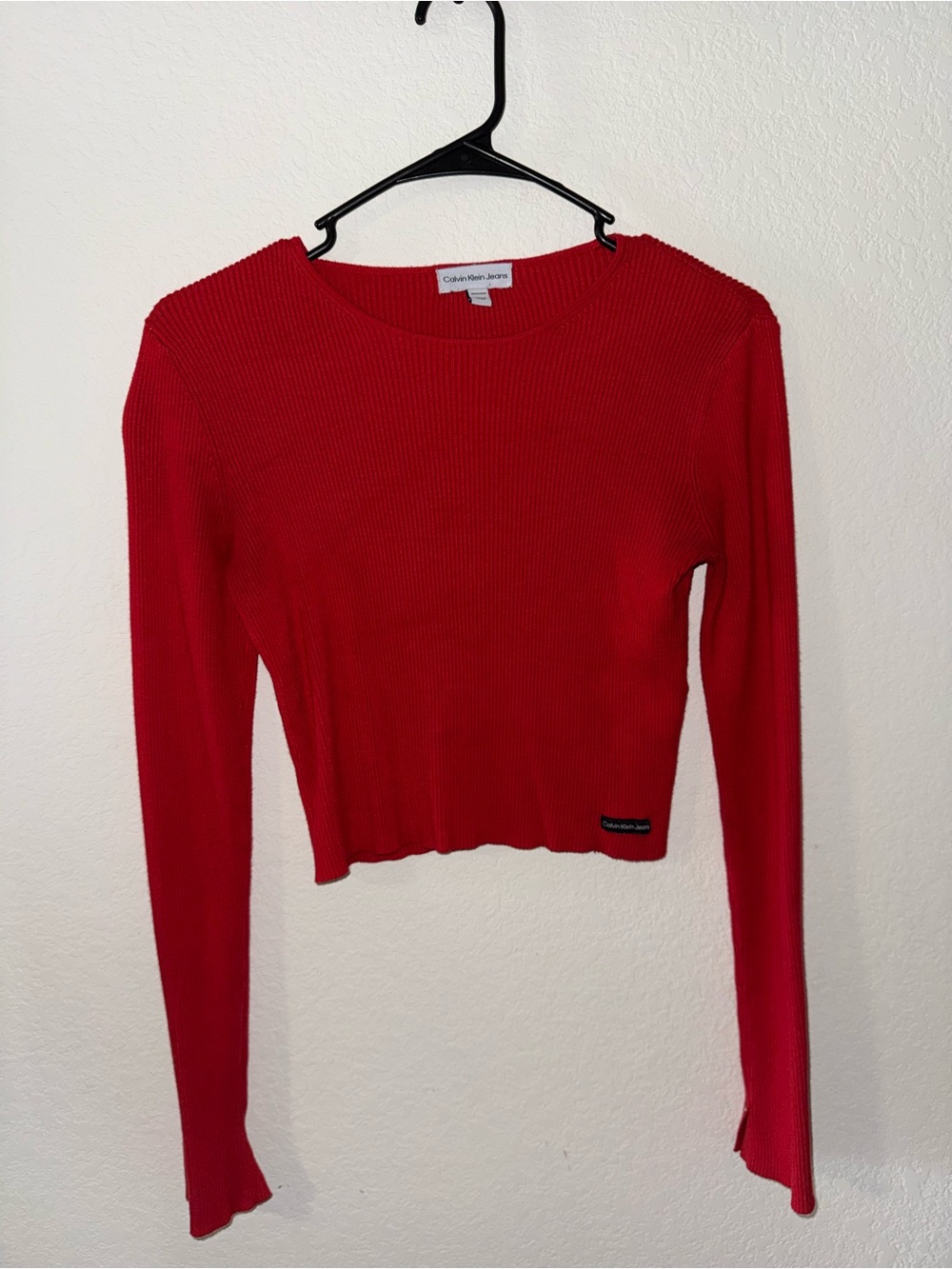 Calvin Klein Jeans Red Ribbed Long Sleeve Crop Top